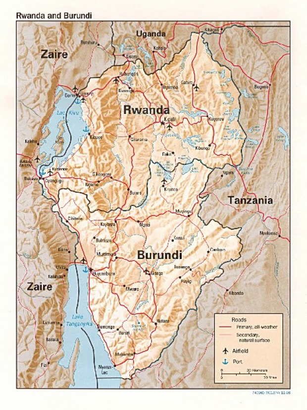 Mapa de Relieve Sombreado de Ruanda y Burundi