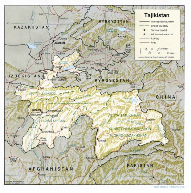 Mapa de Relieve Sombreado de Tayikistán