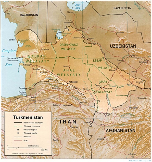 Mapa de Relieve Sombreado de Turkmenistán