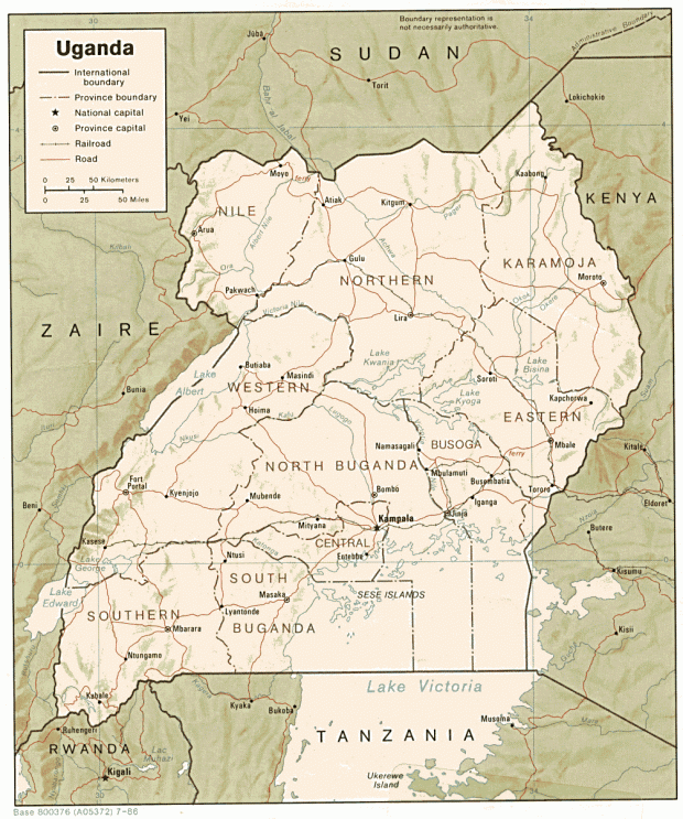 Mapa de Relieve Sombreado de Uganda