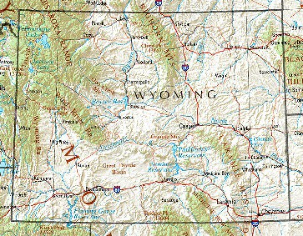 Mapa de Relieve Sombreado de Wyoming, Estados Unidos