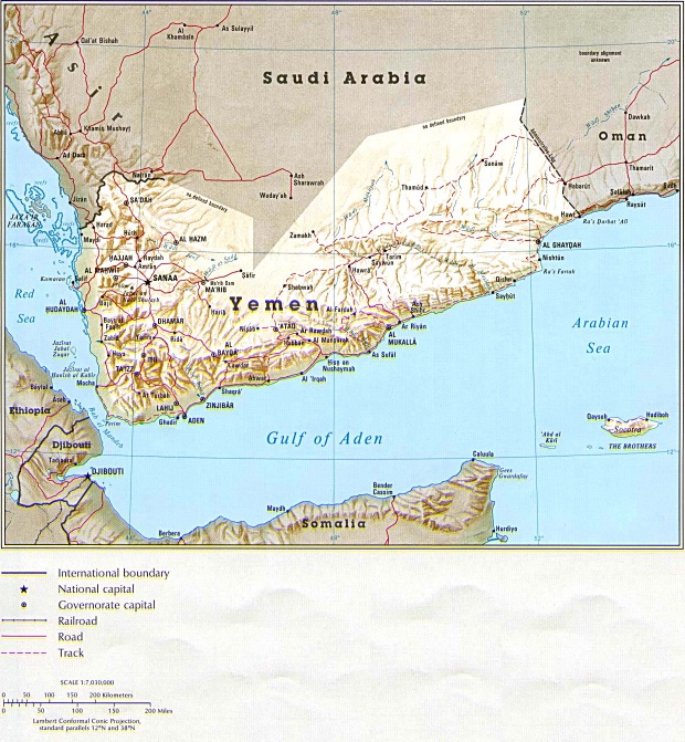 Mapa de Relieve Sombreado de Yemen