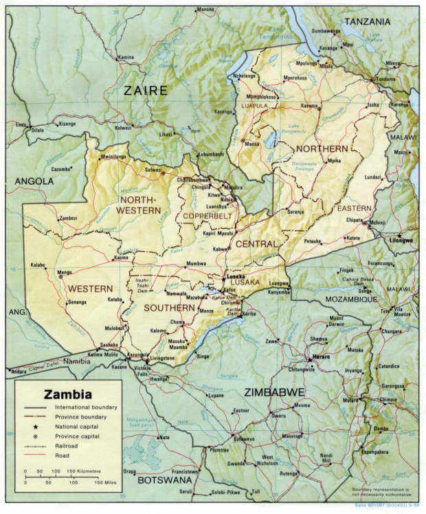 Mapa de Relieve Sombreado de Zambia