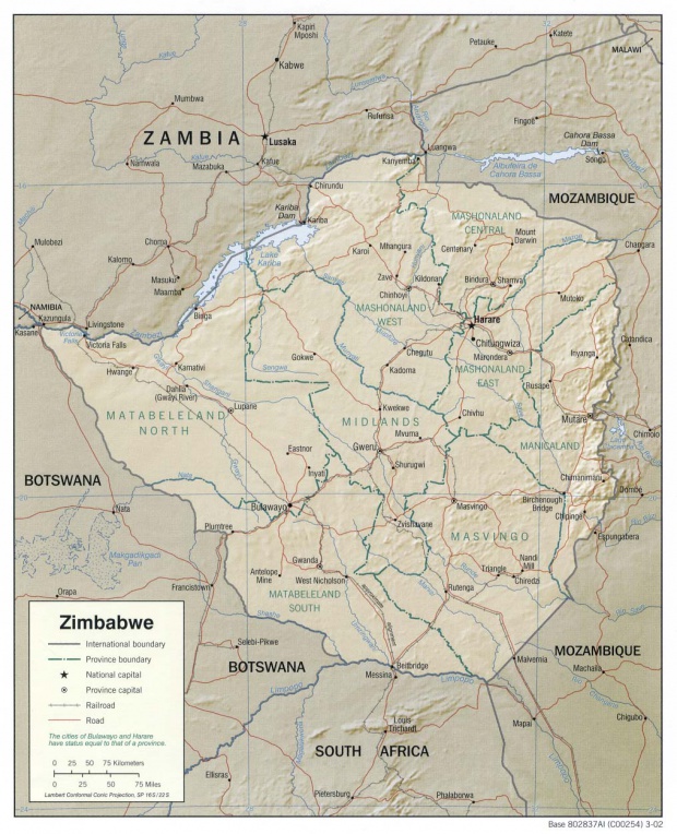 Mapa de Relieve Sombreado de Zimbabue