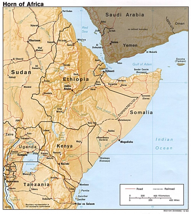 Mapa de Relieve Sombreado del Cuerno de África