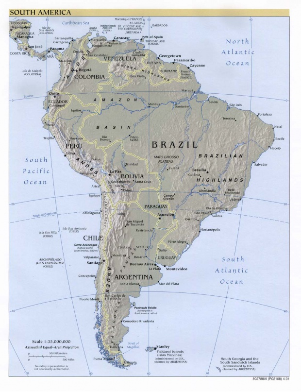Mapa de Relieve de América del Sur 2001