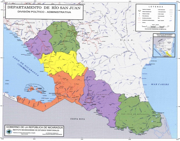 Mapa de Río San Juan, División Político-Administrativa del Departamento, Nicaragua