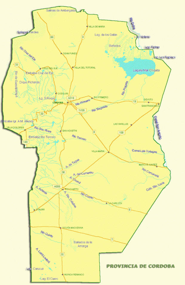 Mapa de Rutas Nacionales, Prov. Córdoba, Argentina