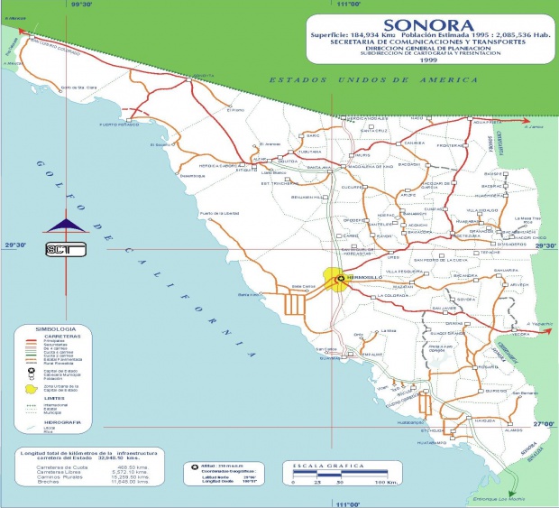Mapa de Sonora (Estado), Mexico