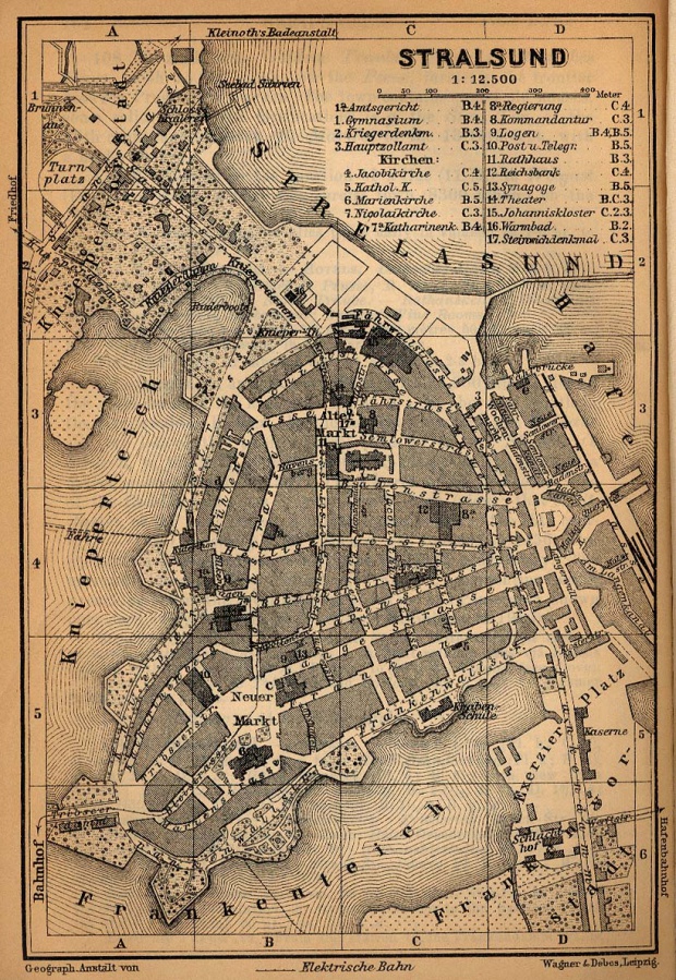 Mapa de Stralsund, Alemania 1910