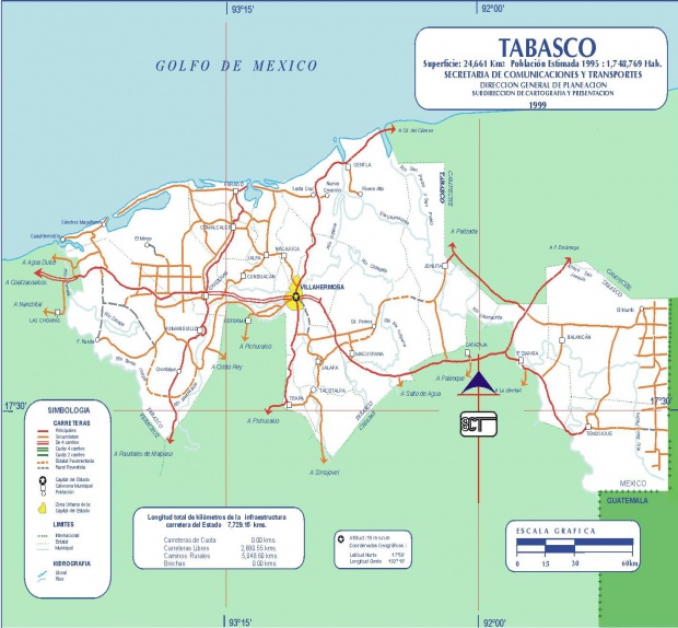 Mapa de Tabasco (Estado), Mexico