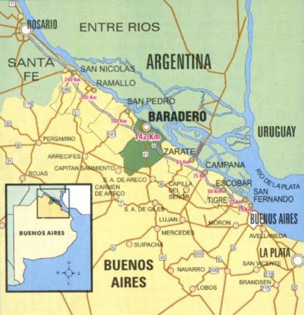 Mapa de Ubicación de la Ciudad de Baradero, Prov. Buenos Aires, Argentina