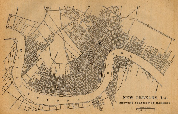 Mapa de Ubicación de los Mercados, Nueva Orleans, Luisiana, Estados Unidos 1880