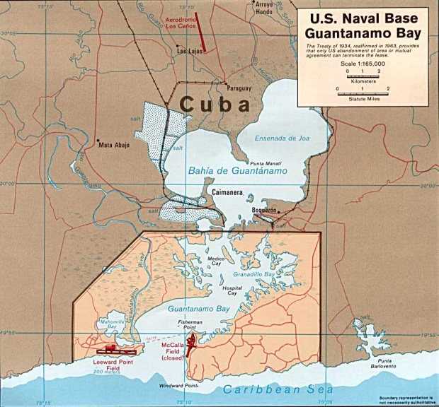 Mapa de la Bahía de Guantánamo, Cuba