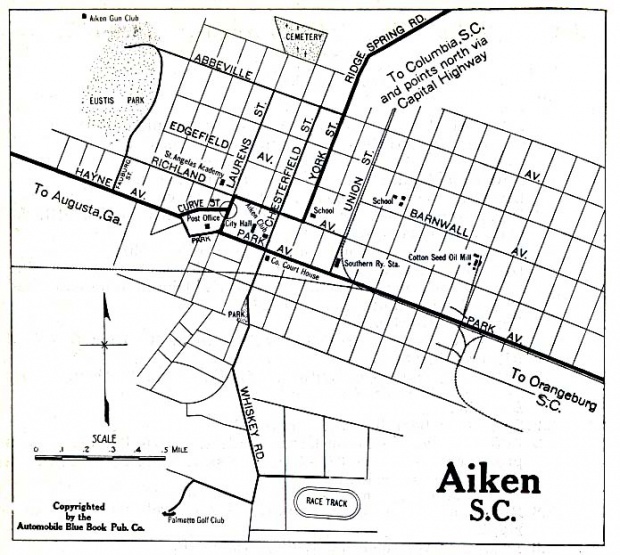 Mapa de la Ciudad de Aiken, Carolina del Sur, Estados Unidos 1919