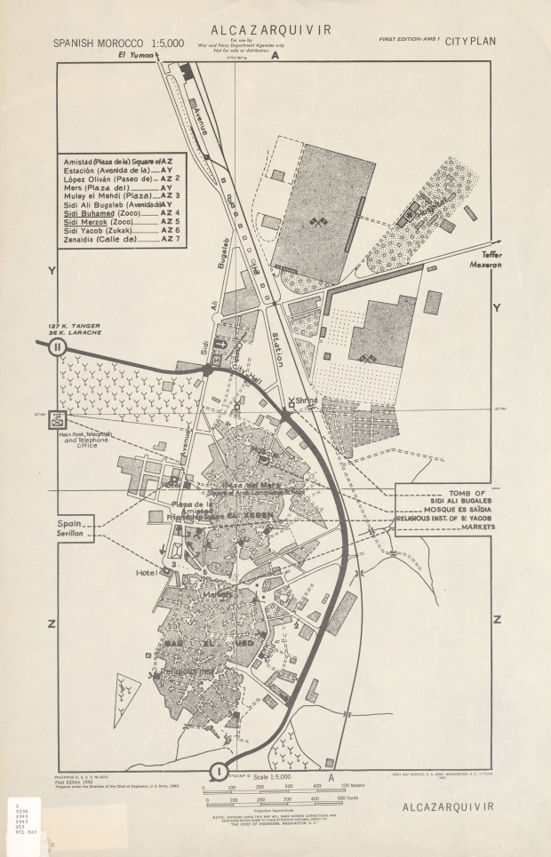 Mapa de la Ciudad de Alcazarquivir, Marruecos 1943