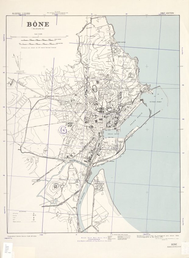 Mapa de la Ciudad de Annaba (Bône), Argelia 1942