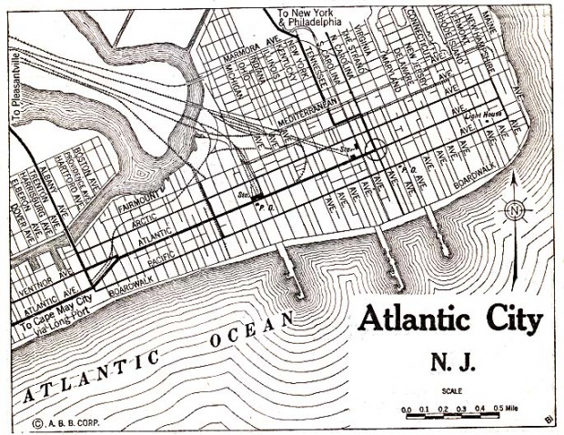 Mapa de la Ciudad de Atlantic City, Nueva Jersey, Estados Unidos 1920