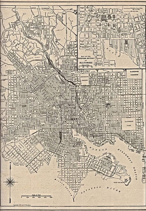 Mapa de la Ciudad de Baltimore, Maryland, Estados Unidos 1905