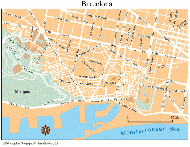 Mapa de la Ciudad de Barcelona, España