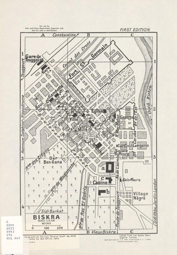 Mapa de la Ciudad de Biskra, Argelia 1942