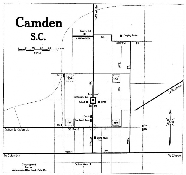 Mapa de la Ciudad de Camden, Carolina del Sur, Estados Unidos 1919