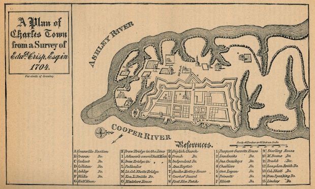 Mapa de la Ciudad de Charleston, Carolina del Sur, Estados Unidos 1704