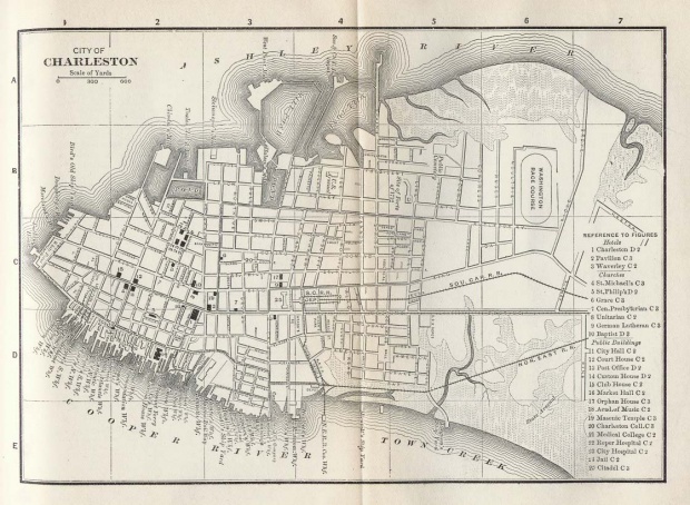 Mapa de la Ciudad de Charleston, Carolina del Sur, Estados Unidos 1885