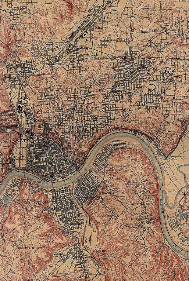 Mapa de la Ciudad de Cincinnati , Ohio, Estados Unidos 1914