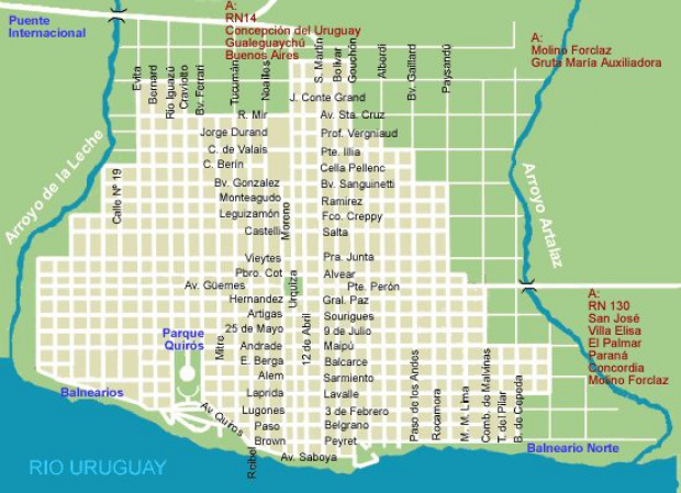 Mapa de la Ciudad de Colón Prov. Entre Rios, Argentina
