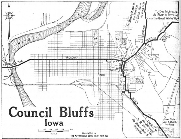 Mapa de la Ciudad de Council Bluffs, Iowa, Estados Unidos 1920