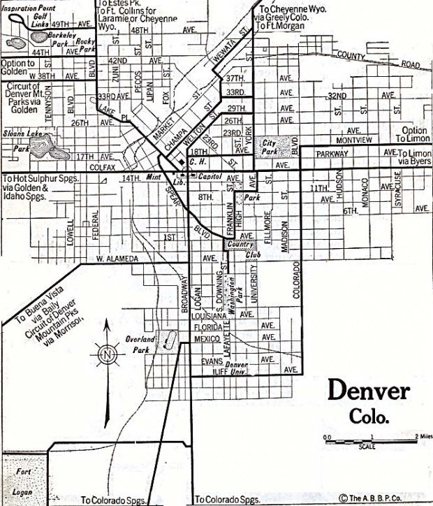 Mapa de la Ciudad de Denver, Colorado, Estados Unidos 1920