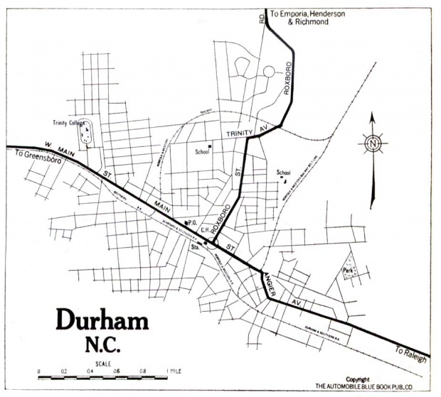Mapa de la Ciudad de Durham, Carolina del Norte, Estados Unidos 1919