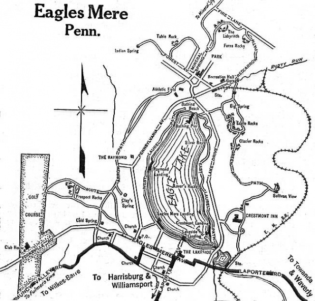 Mapa de la Ciudad de Eagles Mere, Pensilvania, Estados Unidos 1920