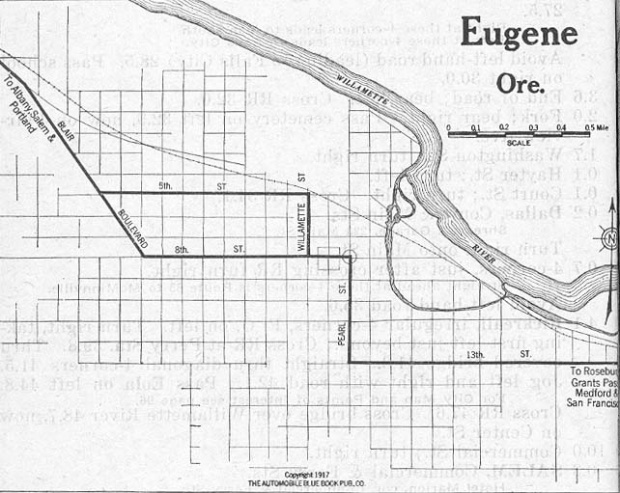 Mapa de la Ciudad de Eugene, Oregón, Estados Unidos 1917