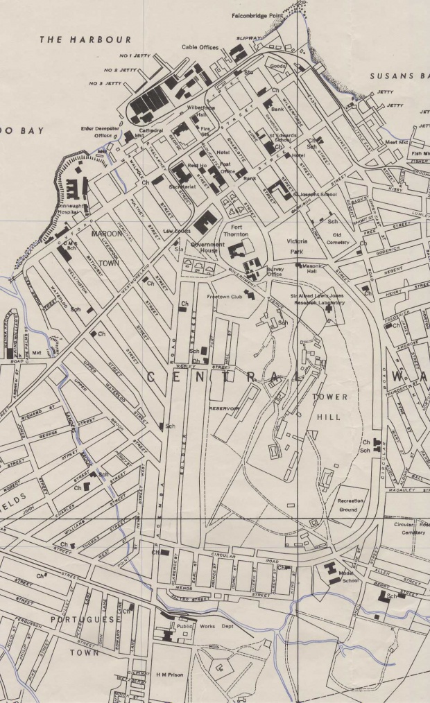 Mapa de la Ciudad de Freetown (Central Ward), Sierra Leona 1947