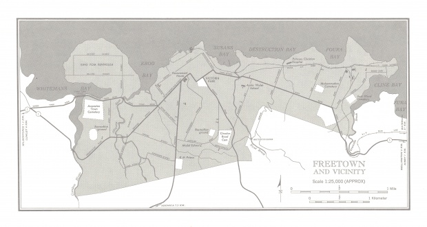 Mapa de la Ciudad de Freetown y Cercanías, Sierra Leona 1955