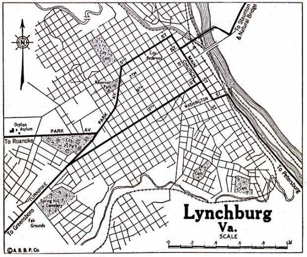 Mapa de la Ciudad de Lynchburg, Virginia, Estados Unidos 1920