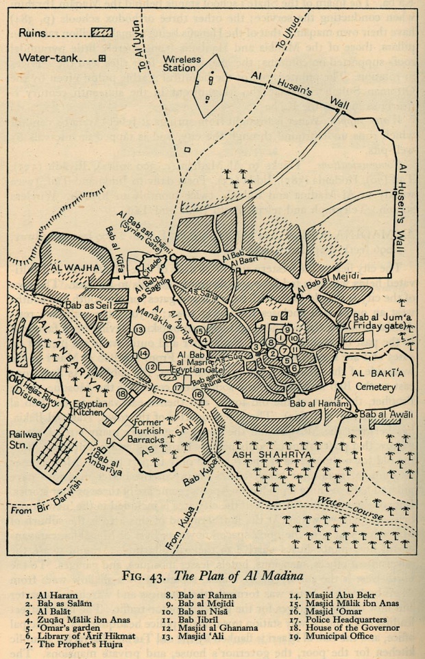 Mapa de la Ciudad de Medina (Al Madinah), Arabia Saudita 1946