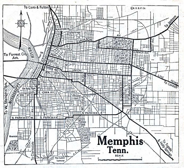 Mapa de la Ciudad de Memphis, Tennessee, Estados Unidos 1920
