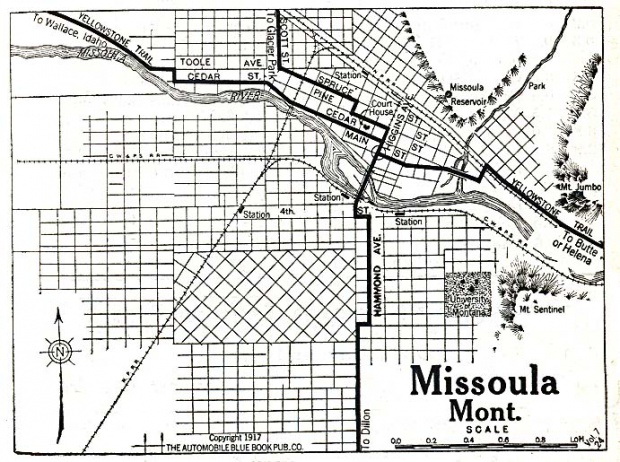 Mapa de la Ciudad de Missoula, Montana, Estados Unidos 1917