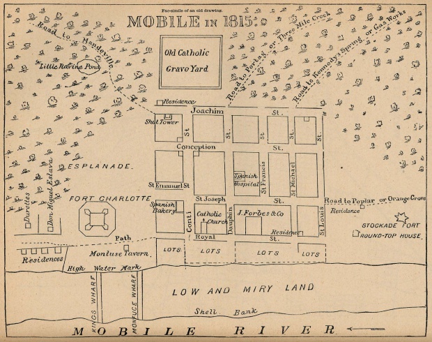 Mapa de la Ciudad de Mobile, Alabama, Estados Unidos 1815