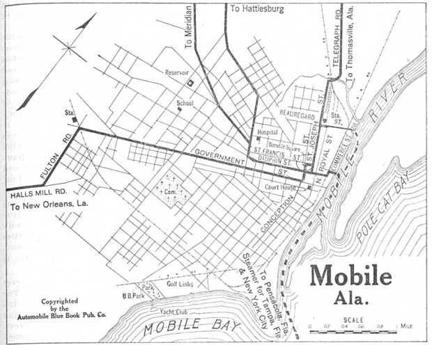 Mapa de la Ciudad de Mobile, Alabama, Estados Unidos 1919