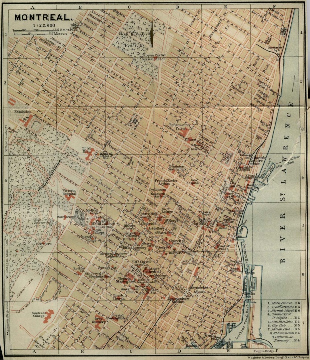 Mapa de la Ciudad de Montreal, Quebec, Canadá 1894