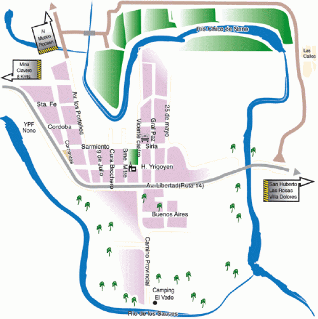Mapa de la Ciudad de Nono, Prov. Córdoba, Argentina