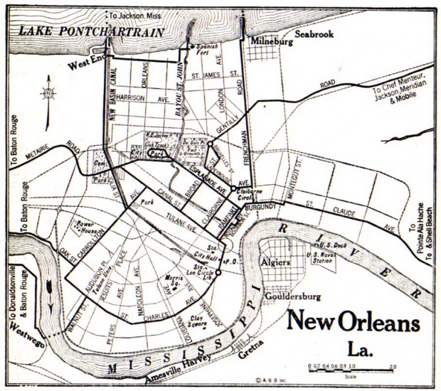 Mapa de la Ciudad de Nueva Orleans, Luisiana, Estados Unidos 1917