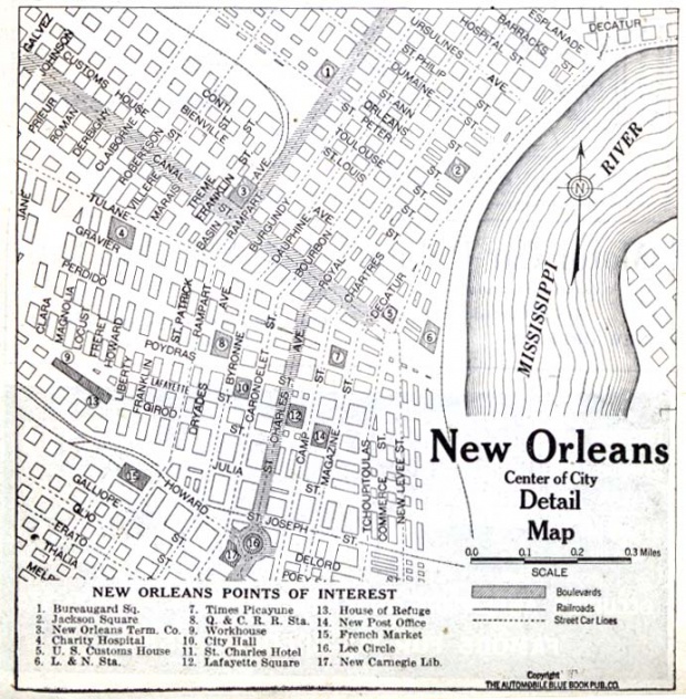 Mapa de la Ciudad de Nueva Orleans, Luisiana, Estados Unidos 1920