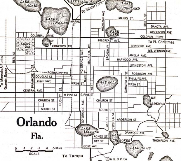 Mapa de la Ciudad de Orlando, Florida, Estados Unidos 1920