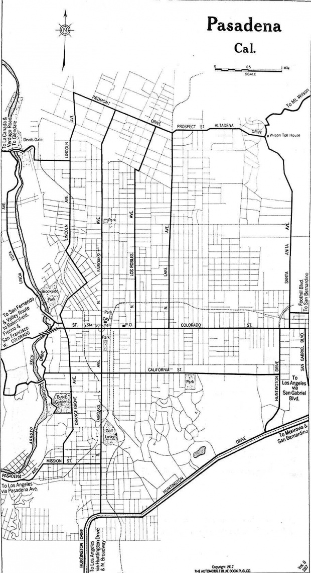 Mapa de la Ciudad de Pasadena, California, Estados Unidos 1917