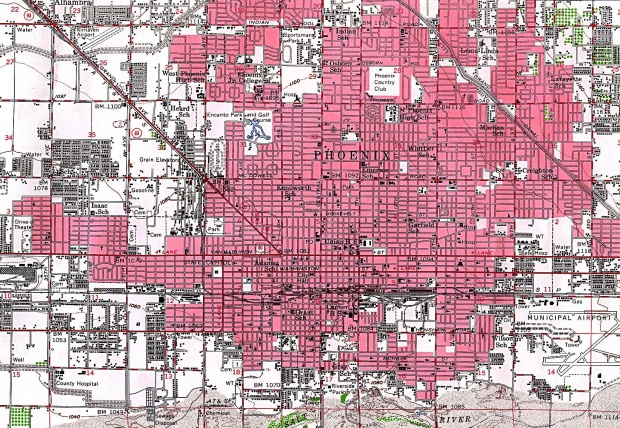 Mapa de la Ciudad de Phoenix, Arizona, Estados Unidos 1952